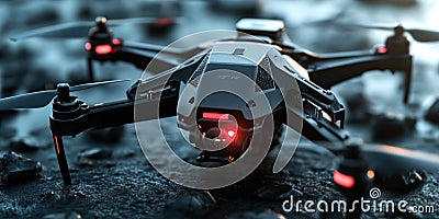 High-tech sensors on emergency drone, laser for obstacle avoidance, infrared sensors for low-light navigation Stock Photo