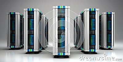 High-tech server racks in a contemporary data center, advanced technology and digital infrastructure for cloud computing and data Stock Photo