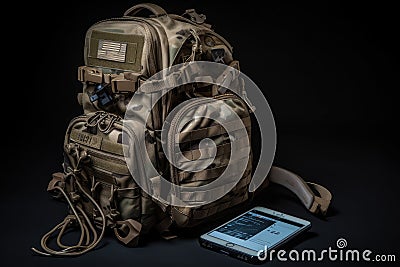high-tech tactical backpack with advanced communication and navigation systems Stock Photo