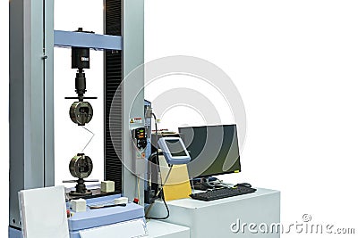 High technology and accuracy of automatic two vises tensile strength testing machine for material property test and analysis with Stock Photo