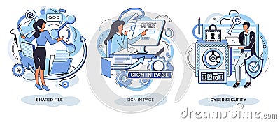 High technology concept metaphors. Header for website. Shared file, sign in page, cyber sequrity Vector Illustration