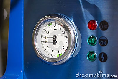 High technology and modern of boiler dual pressure gauge part for coffee machine with signal lamp Stock Photo