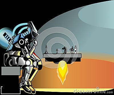 High technology. robot plays chess Vector Illustration