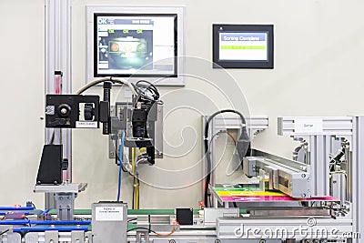High technology vision measuring or inspection machine connect or communication with sorter device unit equipment for quality Stock Photo