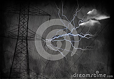 High Tension Power Lines Stock Photo