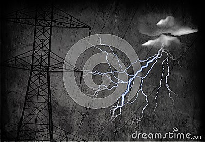 High Tension Power Lines Stock Photo