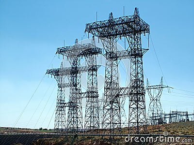 High tension power near Hoover Dam Stock Photo