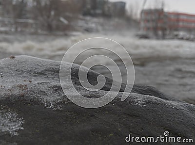 High tide in jena at saale river in winter 2021 closeup focus Stock Photo