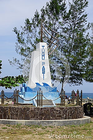 High tide monument or Pasti monument (pasang laut tertinggi). It is the boundary of marine area management Editorial Stock Photo