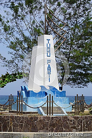 High tide monument or Pasti monument (pasang laut tertinggi). It is the boundary of marine area management Editorial Stock Photo