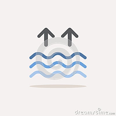 High tides. Waves on the sea. Color icon with shadow. Weather vector illustration Cartoon Illustration