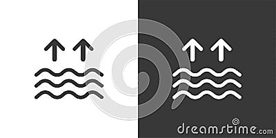 HIgh tides. Waves on the sea. Isolated icon on black and white background. Weather vector illustration Vector Illustration