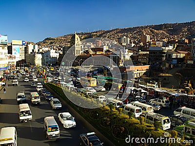 High traffic on Avenida Ismael Montes in bolivian Editorial Stock Photo