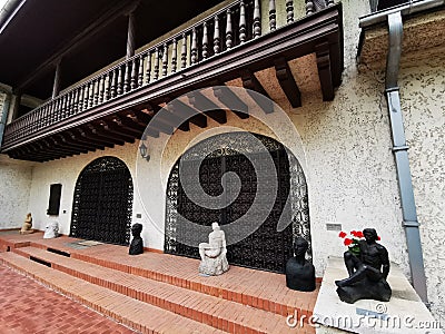 High value statuary outdoor in the inner courtyard at the Zambaccian Museum, Bucharest, Romania. Editorial Stock Photo