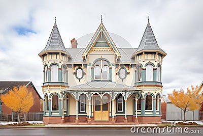 high victorian gothic home with arched windows Stock Photo