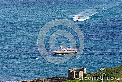 High view of the Cornwall coastline with sailing boats Editorial Stock Photo