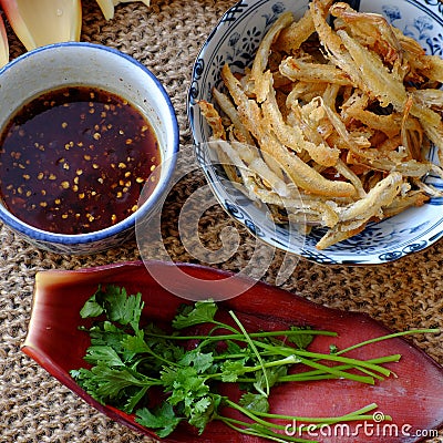 Homemade Vietnamese food for vegetarian, banana flower vegan fish Stock Photo