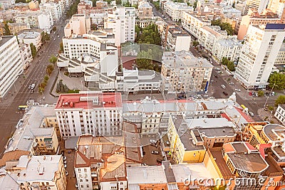High view Kyiv streets and yard with its traditional urban post soviet architecture style. Editorial Stock Photo