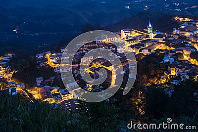 High view of the small town of Zaruma at nightime Stock Photo