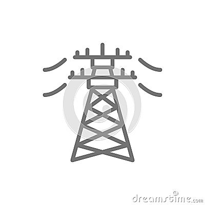 High voltage electric line pylon, energy pole line icon. Vector Illustration