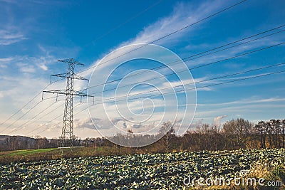 High voltage electric pillars Stock Photo