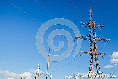 High Voltage Electric Tower. High voltage post or High voltage tower Power concept Stock Photo