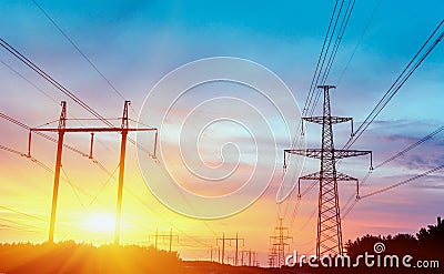 High Voltage Electric Transmission Tower Energy Pylon. Stock Photo