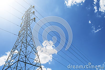 High Voltage Electric Transmission Tower Energy Pylon against th Stock Photo