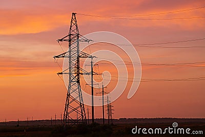 high voltage electric wires and power grids Stock Photo