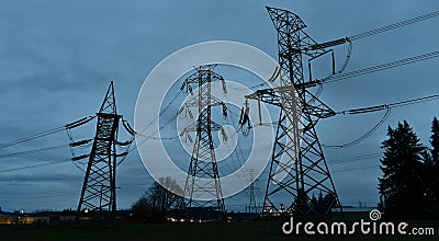 High-Voltage Electrical Distribution Towers Chehalis Washington Stock Photo