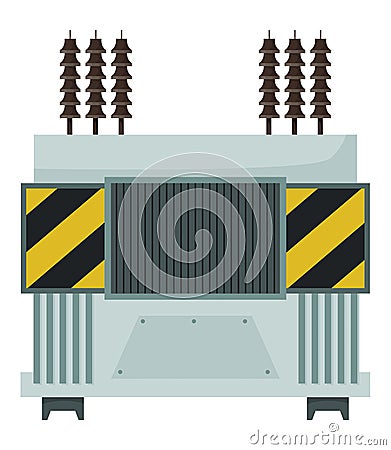 High voltage electrical transformer and isolator. Energy substation. Power supply icon isolated on white background for Vector Illustration