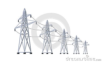 High voltage electricity grid tower pylons Vector Illustration