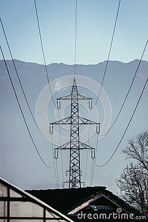 High voltage electricity infrastructure, smart grid Stock Photo