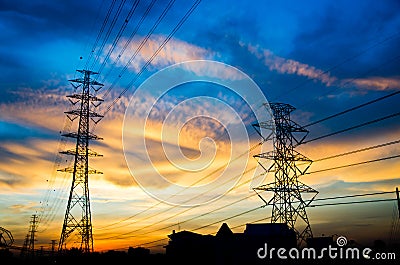 High voltage poles Stock Photo