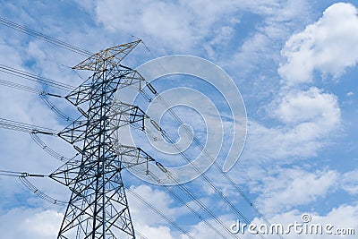 High voltage post, High voltage tower, blue sky Stock Photo