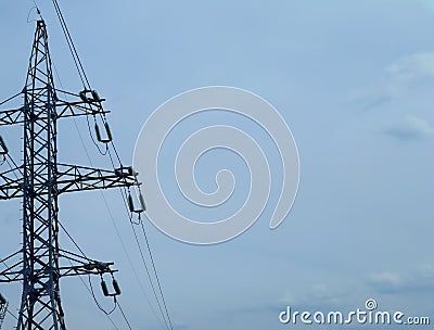 High voltage electricity transmission line. Stock Photo