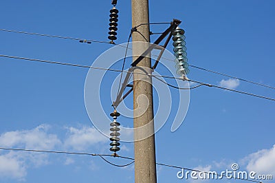 High voltage post. High-voltage tower sky background. Stock Photo