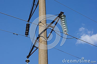 High voltage post. High-voltage tower sky background. Stock Photo