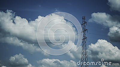 High voltage power line against blue sky. Stock Photo