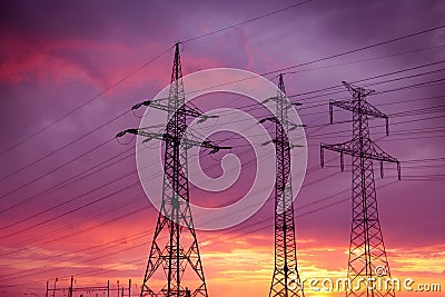 High Voltage Power Lines Stock Photo