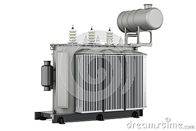 High voltage power transformer. 3D rendering Stock Photo