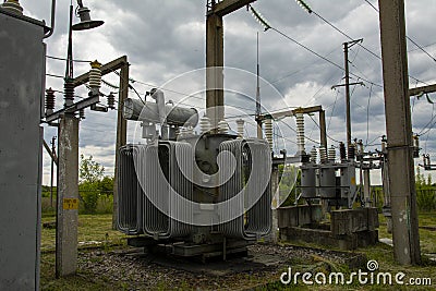 High-voltage power transformer substation of an electric network Stock Photo