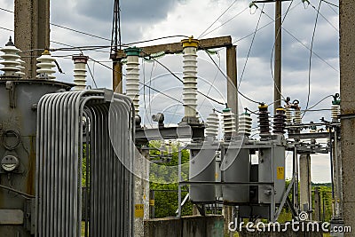 High-voltage power transformer substation of an electric network Stock Photo