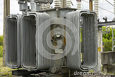 High-voltage power transformer substation of an electric network Stock Photo