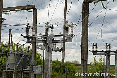 High-voltage power transformer substation of an electric network Stock Photo