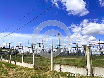 High voltage power transformer substation Main Power Plant Energy ideas And energy saving Stock Photo