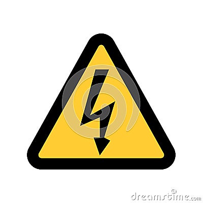 High Voltage Sign. Danger symbol. Black arrow isolated in yellow triangle on white background. Warning icon. Vector Illustration