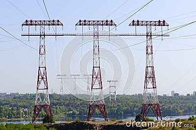 High voltage towers power Stock Photo