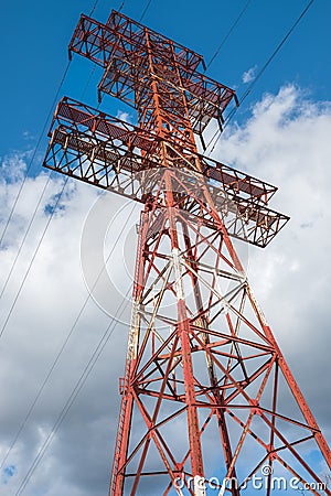 High voltage towers with sky background. Electrical power lines and tower. High voltage post or High voltage tower Stock Photo