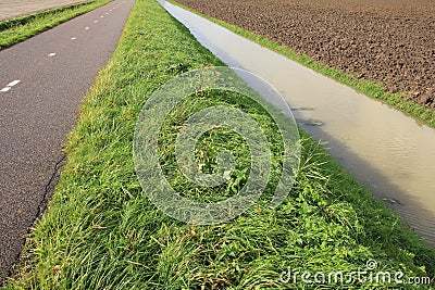 High water level at the countryside in the village Oudenhoorn in fall Stock Photo